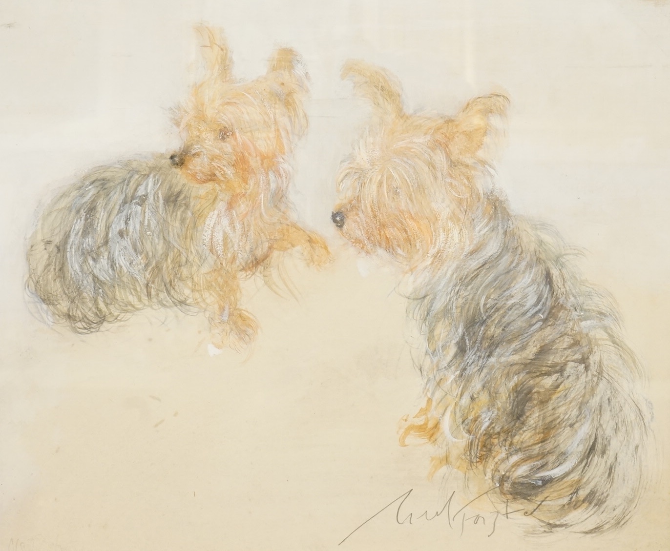 Neil Forster (1939-2016), Study of two Yorkshire terriers, signed, pastel, 27 x 32cm